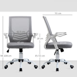 Vinsetto Office Chair with Flip-up Armrest, Mid Back Desk Chair with Mesh Back, Lumbar Support, Adjustable Height, Swivel Wheels for Home, Grey