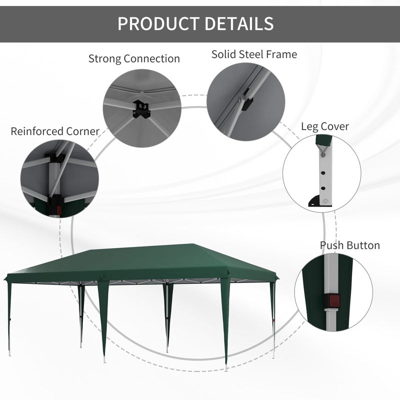 Outsunny Pop Up Gazebo, Double Roof Foldable Canopy Tent, Height Adjustable Wedding Awning Canopy w/ Carrying Bag, 6 m x 3 m x 2.65 m, Green