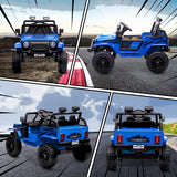 AIYAPLAY 12V Battery Powered Kids Ride-On Car, Electric Truck w/ Spring Suspension, Remote, Music, Horn, Lights, Blue