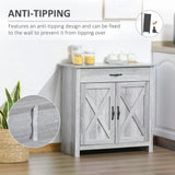 HOMCOM Farmhouse Barn Door Sideboard Storage Cabinet Coffee Bar for LIVING Room  Grey Grain