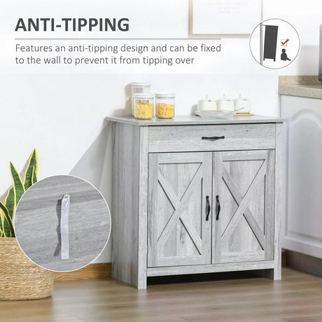 HOMCOM Farmhouse Barn Door Sideboard Storage Cabinet Coffee Bar for LIVING Room  Grey Grain