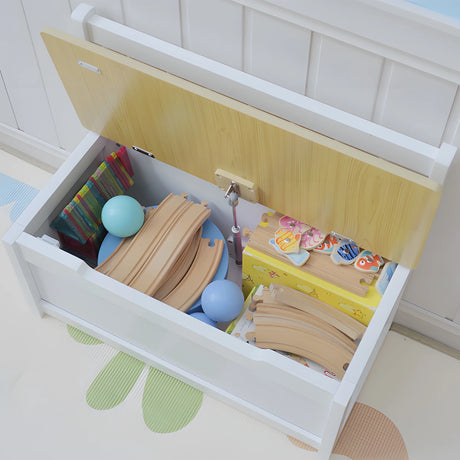 HOMCOM 2 In 1 Wooden Toy Box, Seat Storage Bench, Storage Chest Cabinet Organiser, with Safety Pneumatic Rod