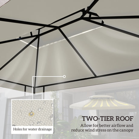Outsunny 3x4m Gazebo Replacement Roof Canopy 2 Tier Top UV Cover Garden Patio Outdoor Sun Awning Shelters Cream (TOP COVER ONLY)