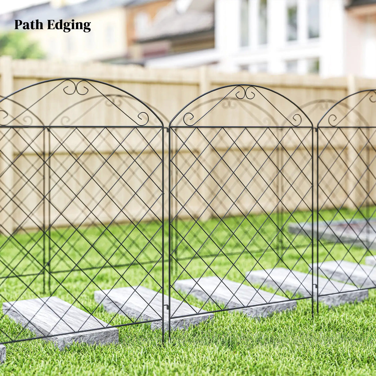 Outsunny Decorative Garden Fencing, 43in x 11.5ft Outdoor Picket Fence Panels, 4PCs Rustproof Metal Wire Landscape Flower Bed Border Edging, Black