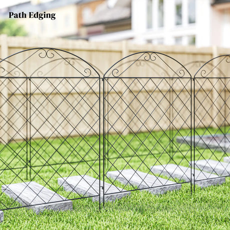 Outsunny Decorative Garden Fencing, 43in x 11.5ft Outdoor Picket Fence Panels, 4PCs Rustproof Metal Wire Landscape Flower Bed Border Edging, Black
