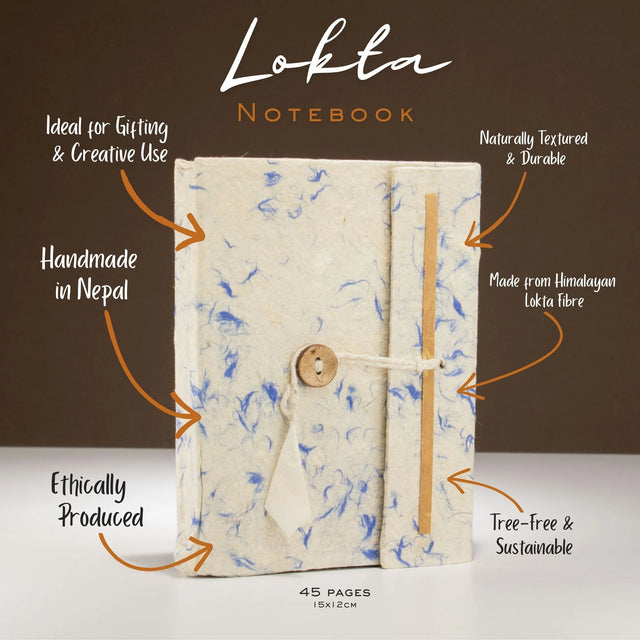 Lokta Mixed Blue Cotton Notebook  Medium (15x12cm)  45 Leaves