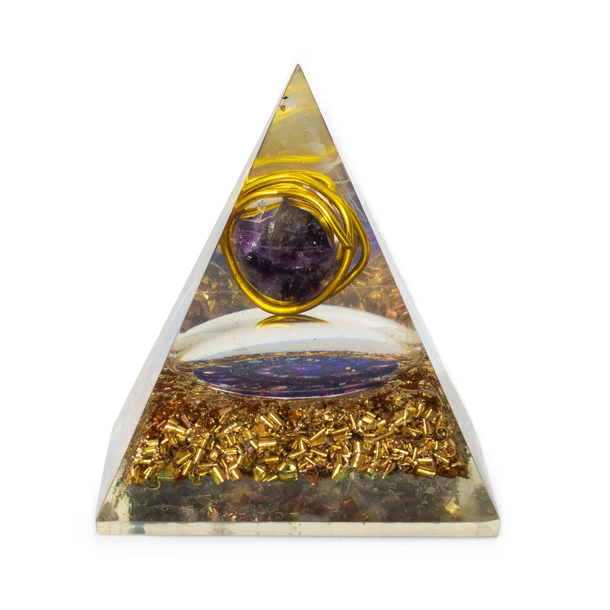 Med Organite Pryamids 7x6cm - Wrapped Amythist - Copper Chips