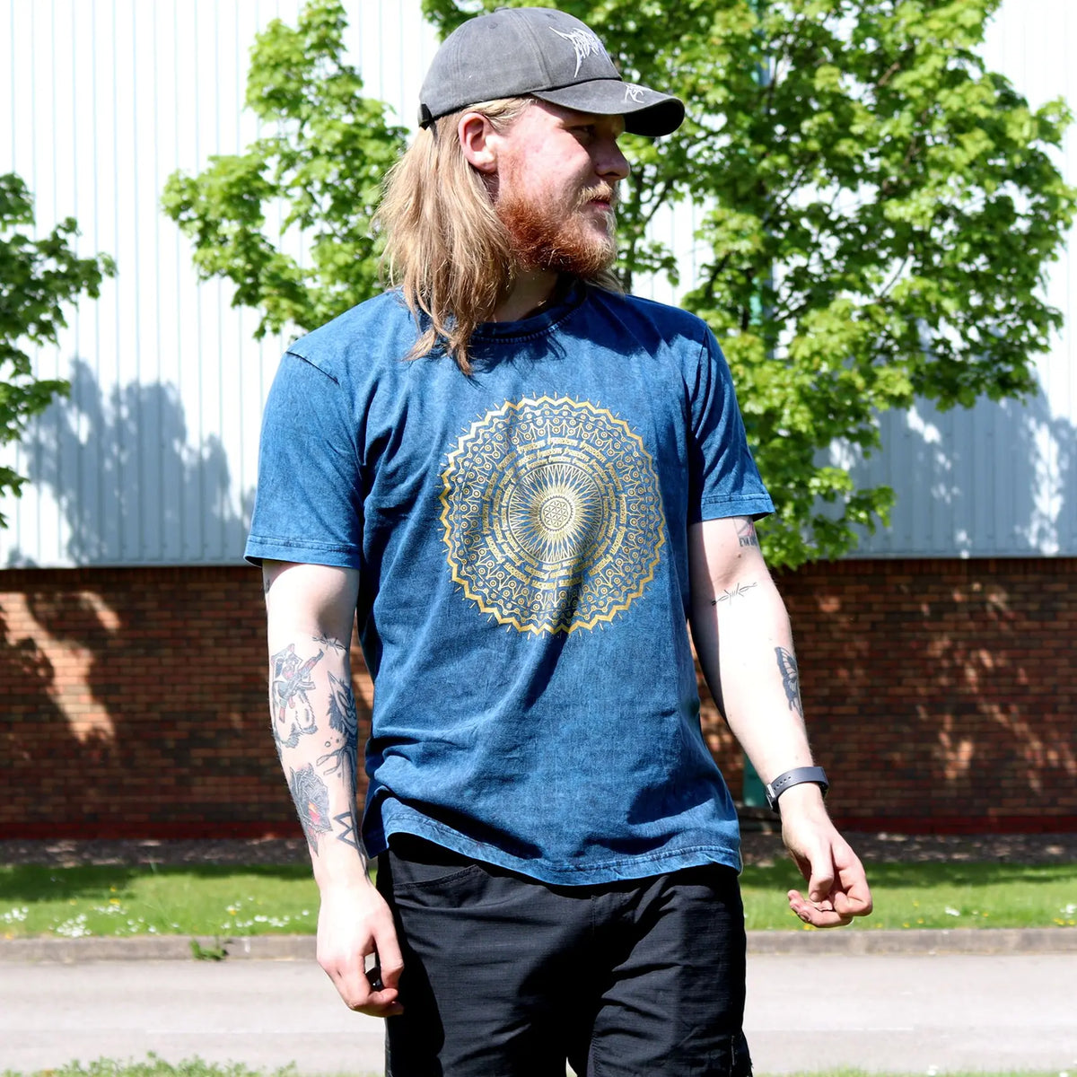 Nomad Sari Stonewashed Cotton T-Shirt  Mandala  Blue  Large