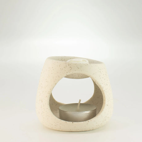 Ceramic Zen Oil Burner - Round Pebble - Speckled Off-White