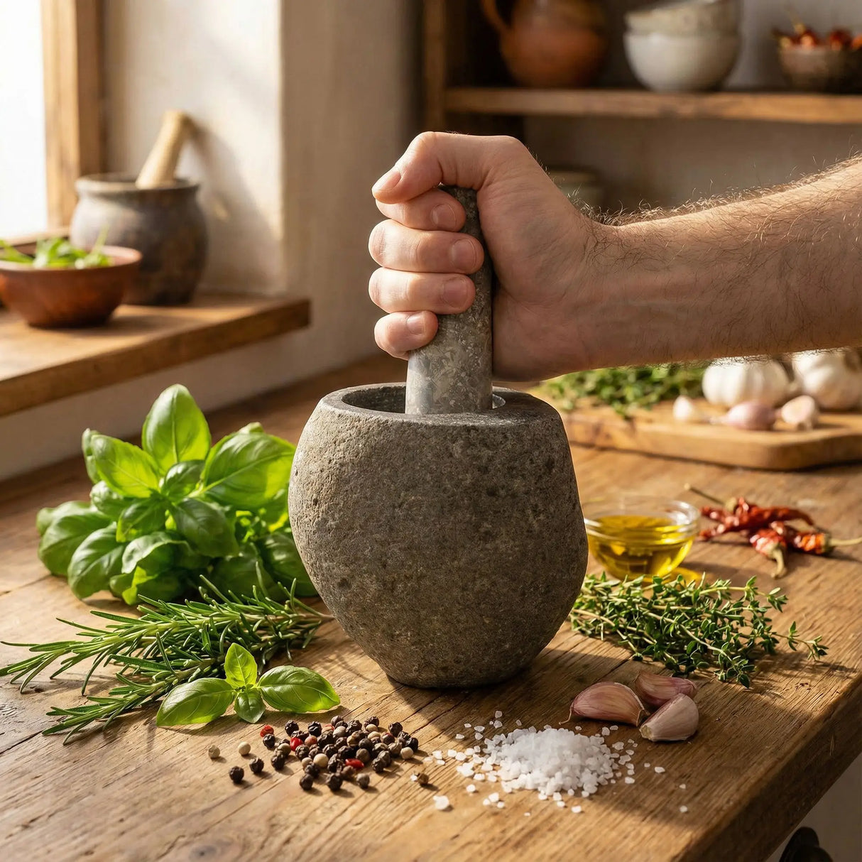 Natural Riverstone Decorative Pestle & Mortar -Medium (aprox 12x8cm)