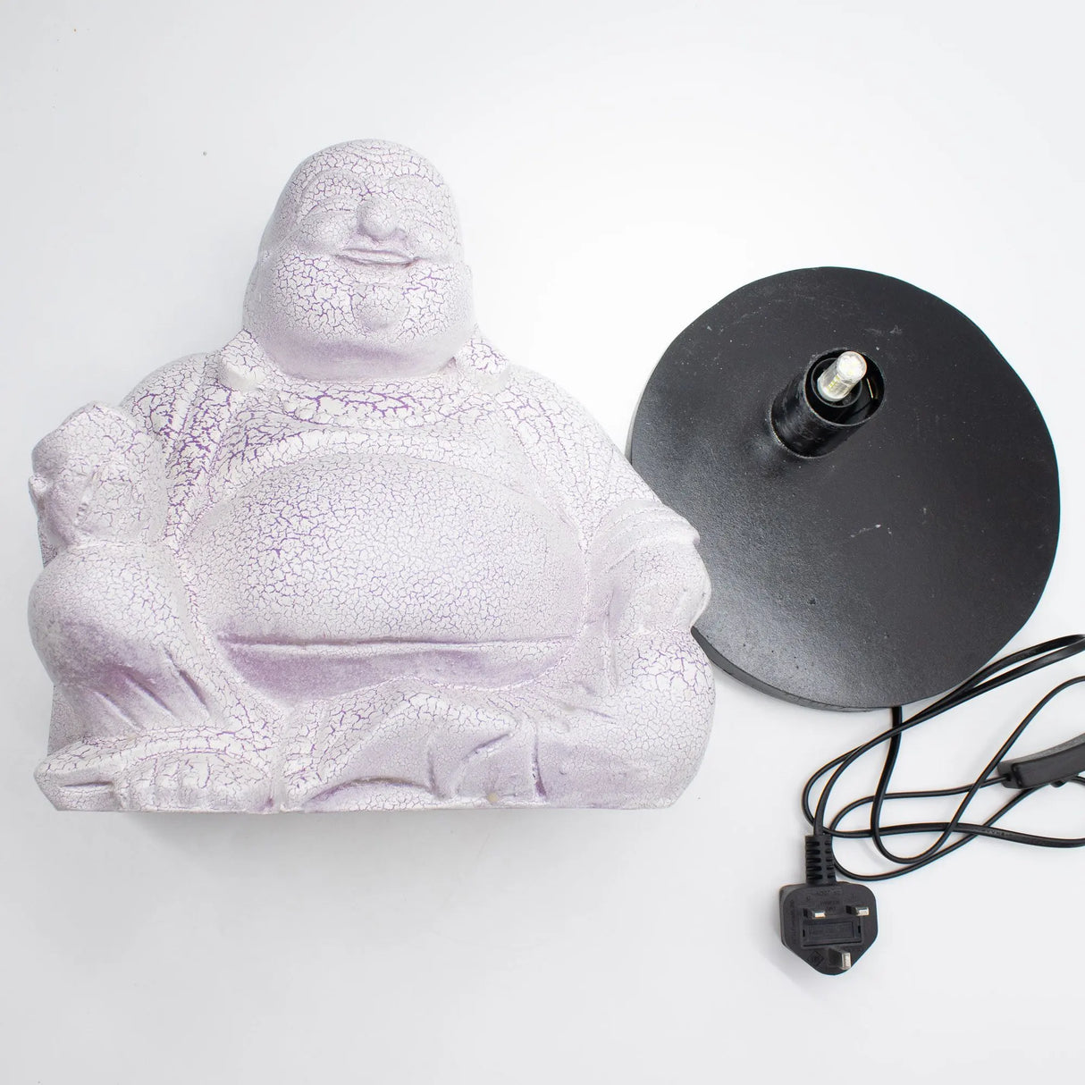 Laughing Buddha Lamp Lavender Crackle - Round Stand
