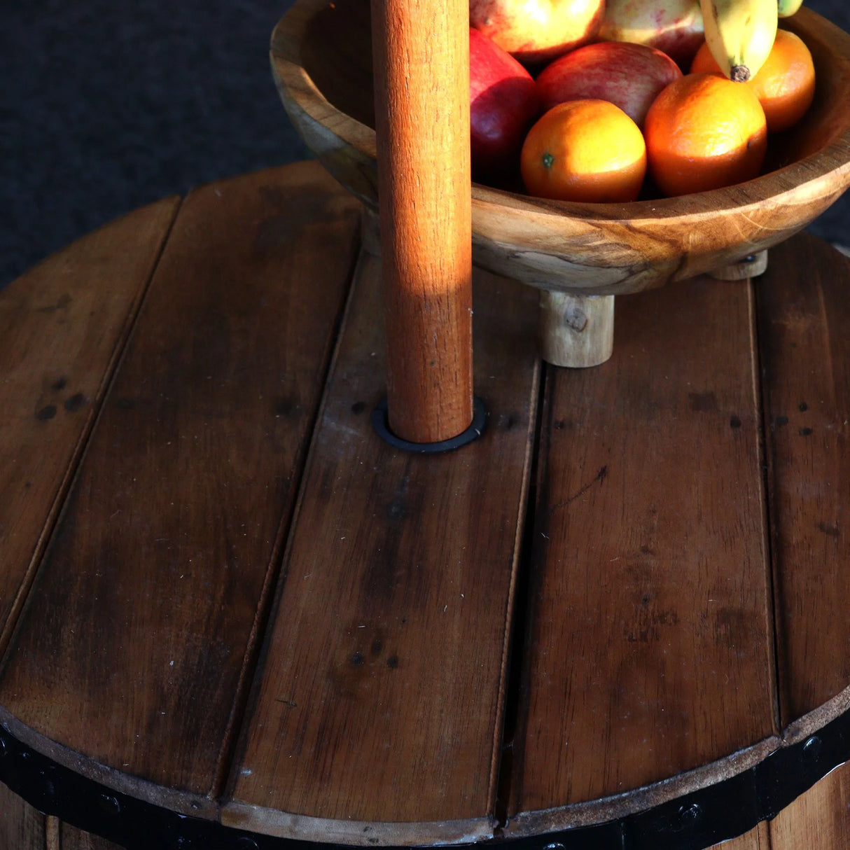 Beer Barrel Table & Parasol Stand  Natural Wood 60 x 48.5 cm