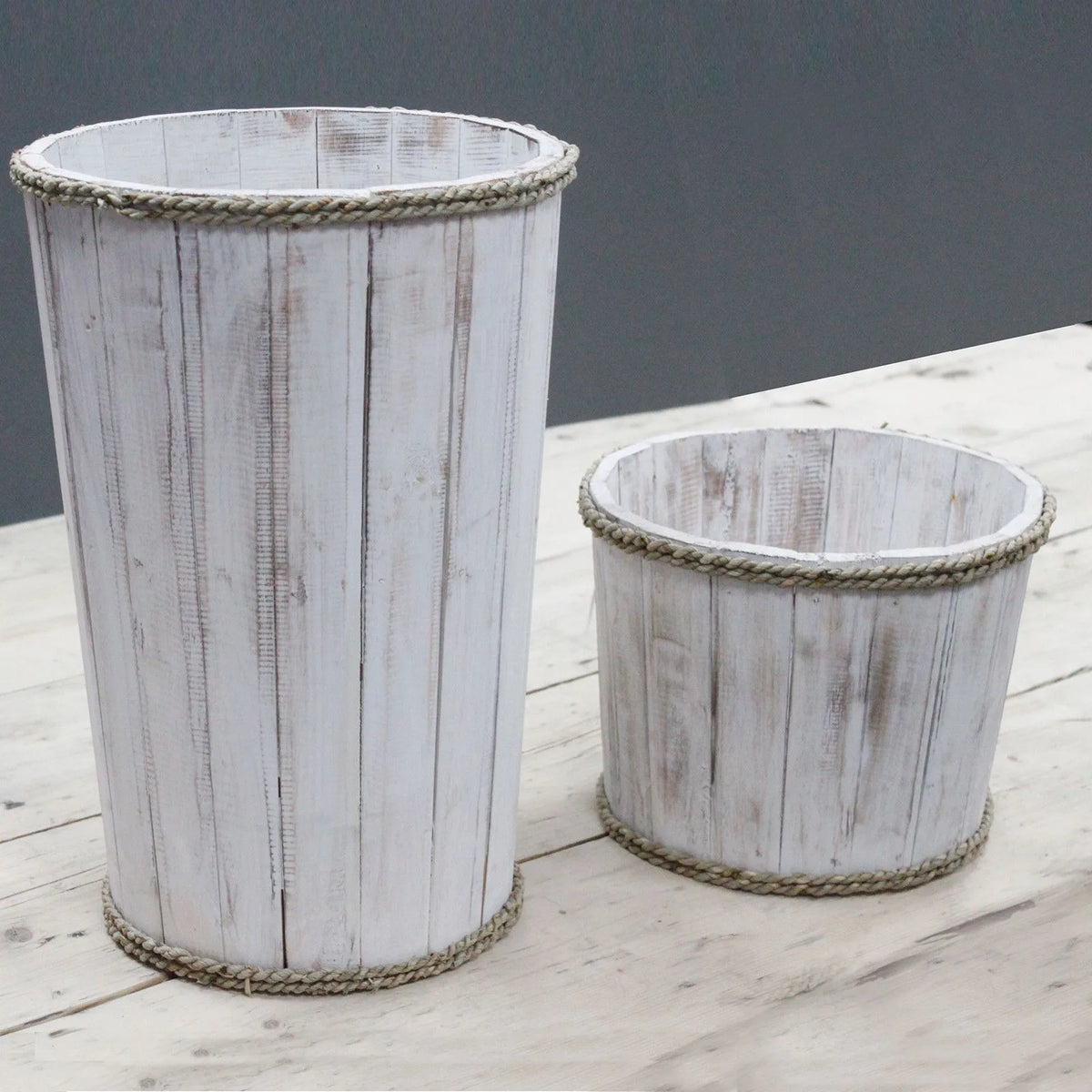 Small Wooden Storage Tub  Whitewash