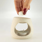 Ceramic Zen Oil Burner - Round Pebble - Speckled Off-White