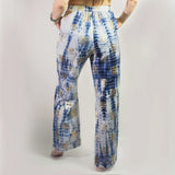 Nomad Sari Lounge Pants (M/L)  Blue Tie-Dye with Gold Greek Motif