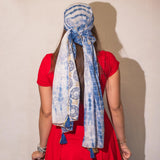 Nomad Sari Summer Marbella Print Scarf - Blue with Gold (180x50cm)