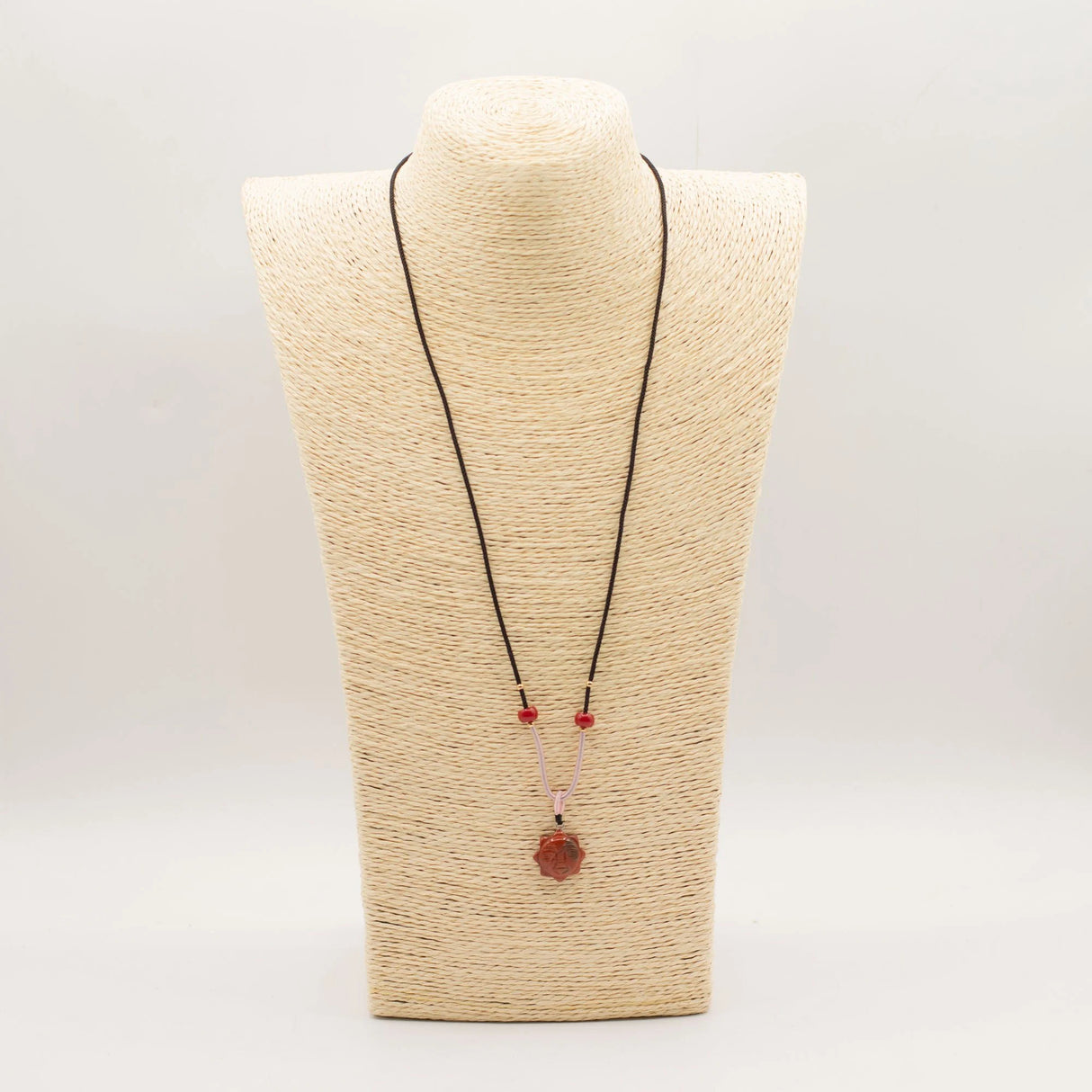 Cord Necklace Gemstone Pendant - Carnelian Sun Face