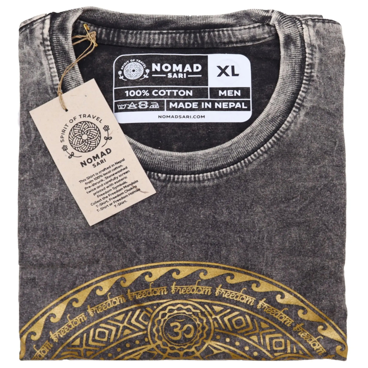 Nomad Sari Stonewashed Cotton T-Shirt  Chakra  Dark Grey  XL