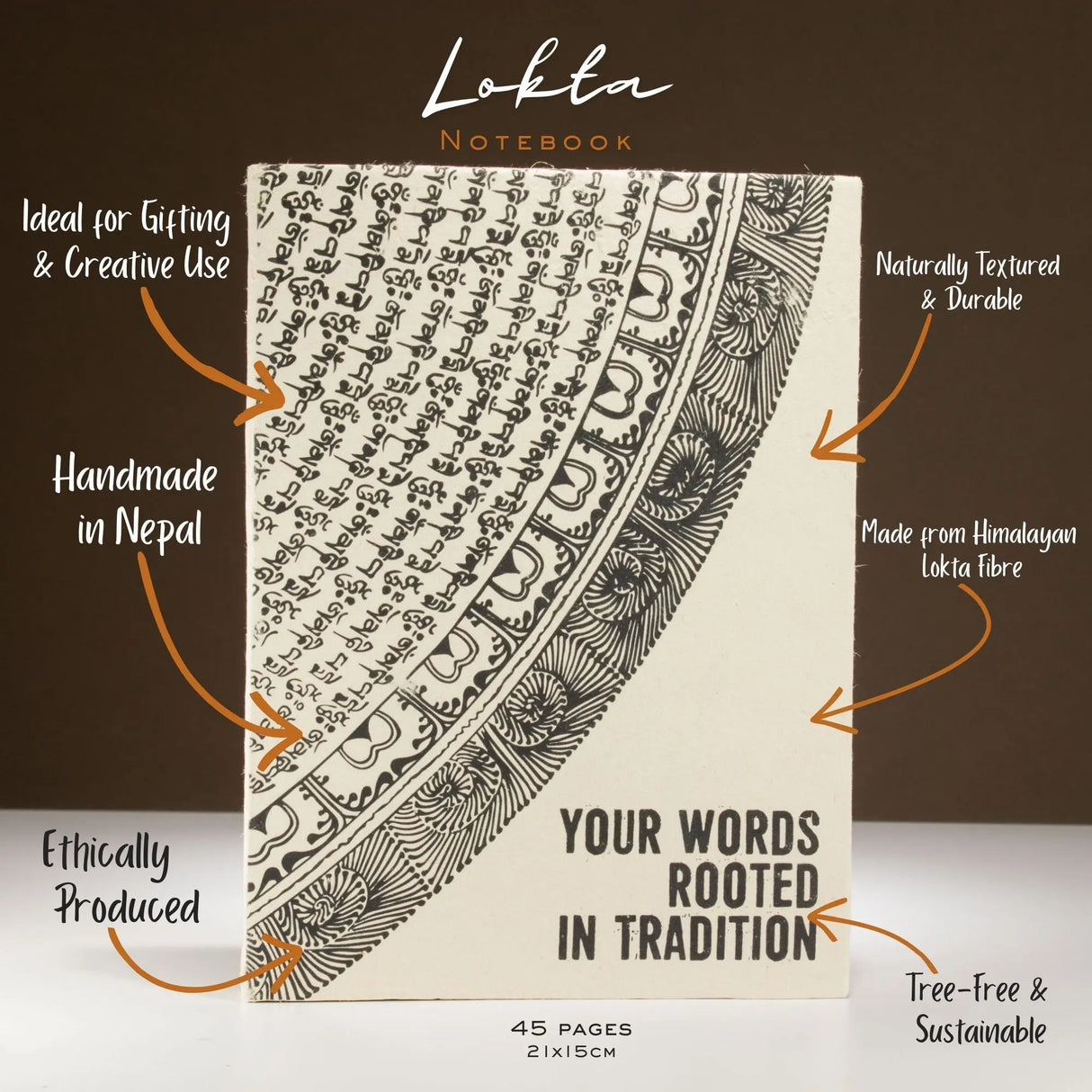 Lokta Inspiration Notebook  Your Words  Large (21x15cm)  45 Leaves  Includes Bookmark