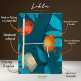Lokta Bold Floral Notebook  Large (21x15cm)  45 Leaves  Includes Bookmark  Midnight Blue