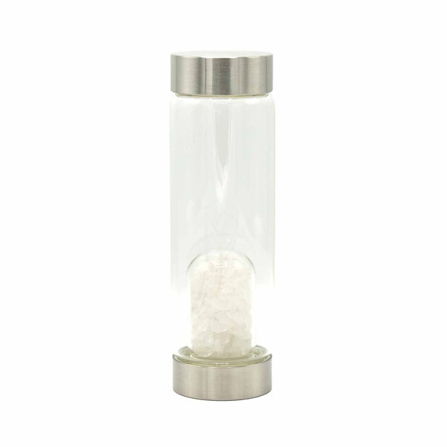 Crystal Infused Glass Water Bottle - Cleansing Clear Quartz - Chips