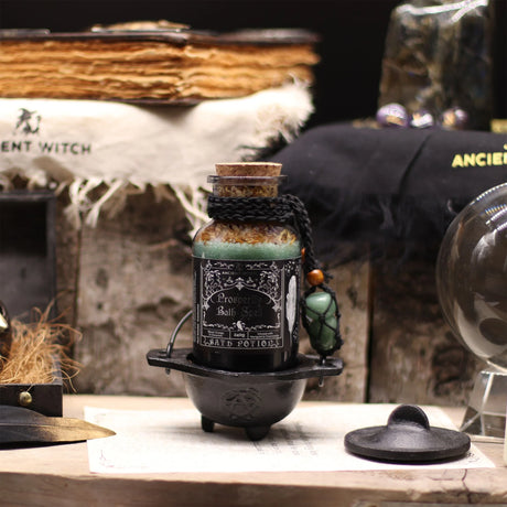 Ancient Witch Bath Spell Potion & Aventurine Crystal Amulet - Prosperity