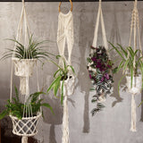 Macrame Pot Holder - Long With Ratten Hoop