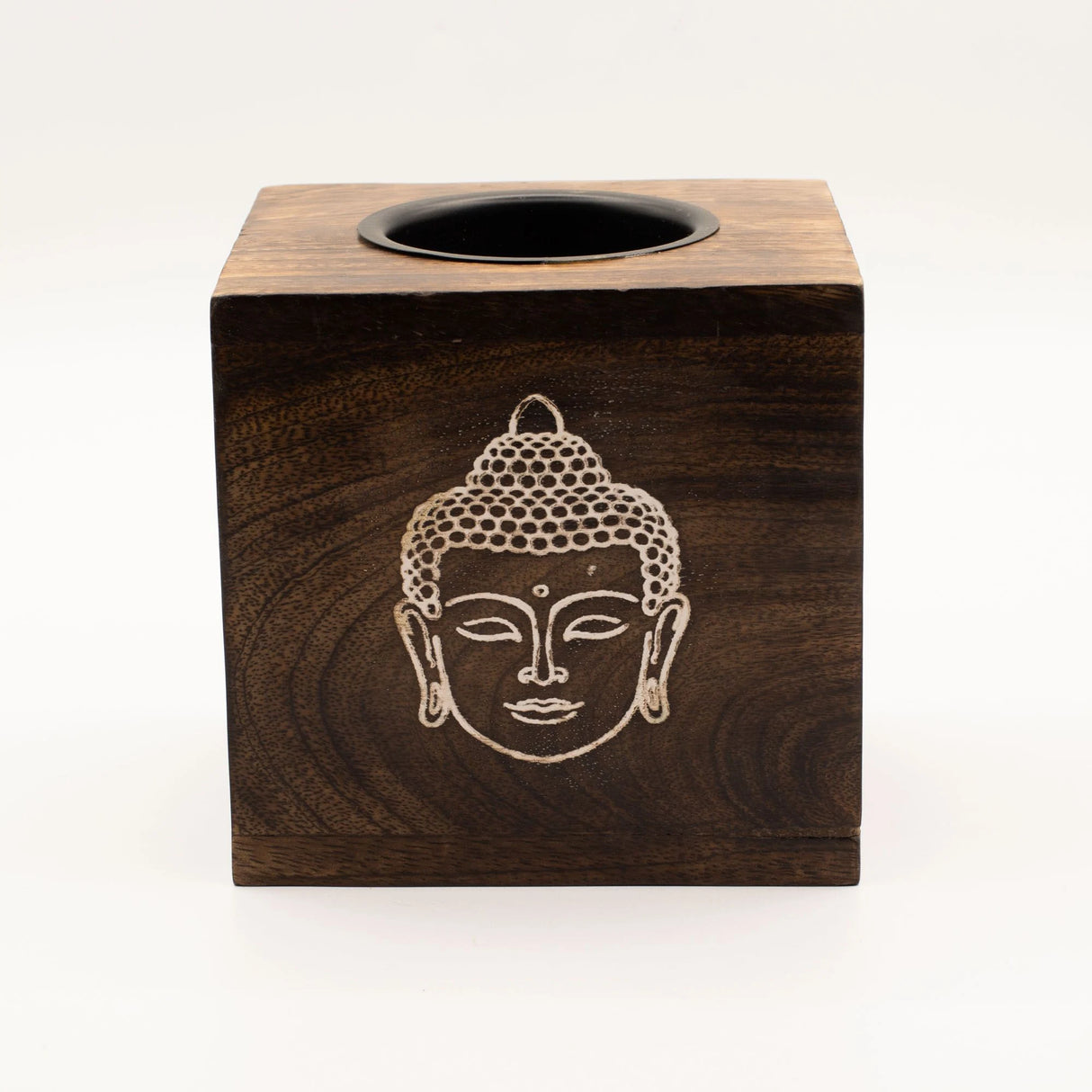 Large Square Mango Wood Oil Burner- Buddha Face