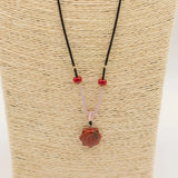 Cord Necklace Gemstone Pendant - Carnelian Sun Face