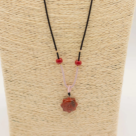 Cord Necklace Gemstone Pendant - Carnelian Sun Face