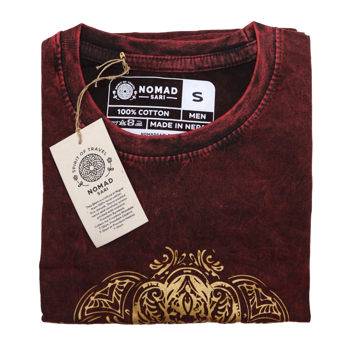 Nomad Sari Stonewashed Cotton T-Shirt  Hamsa  Maroon  Small