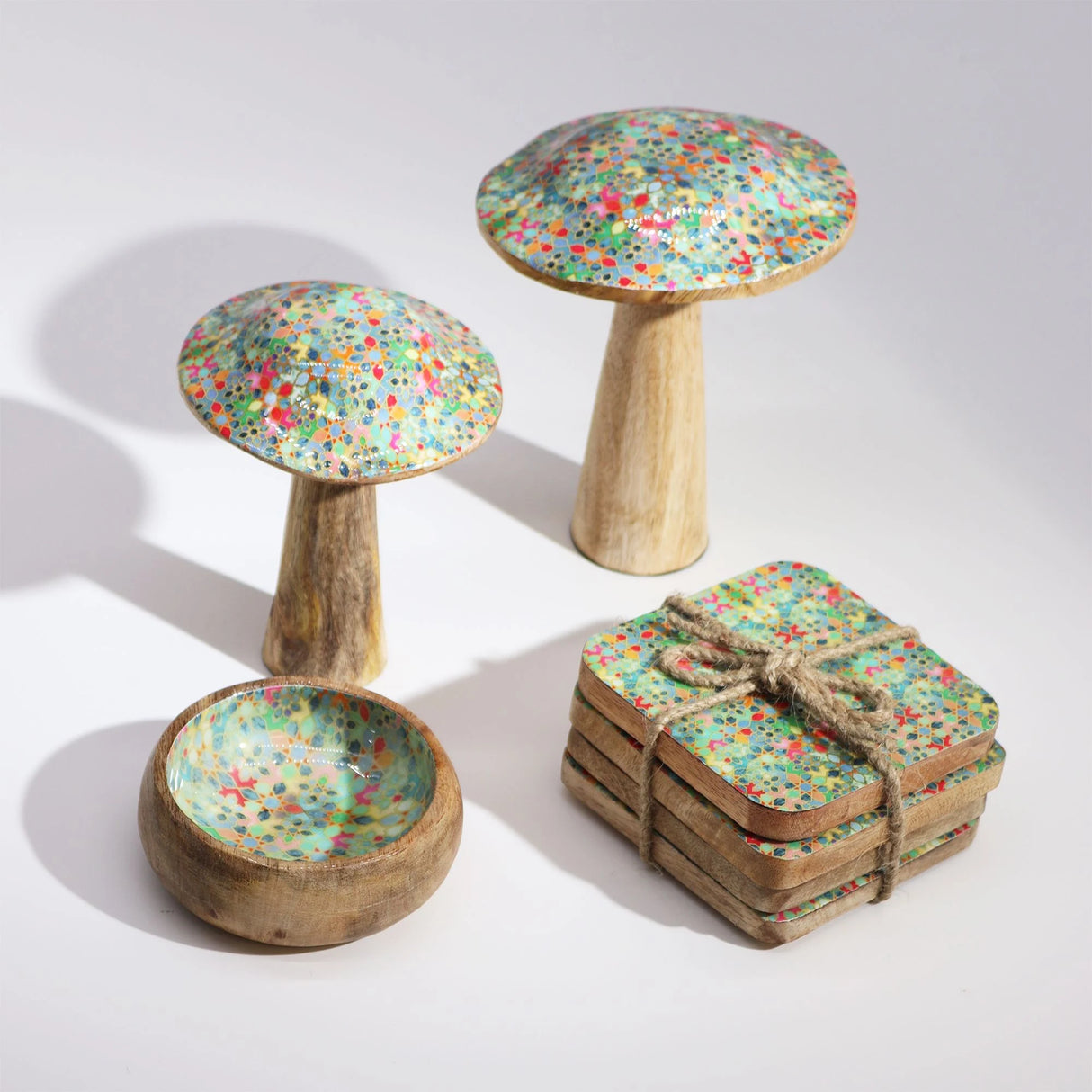 Large Wooden Mushroom - Mediterranean Tile Pattern