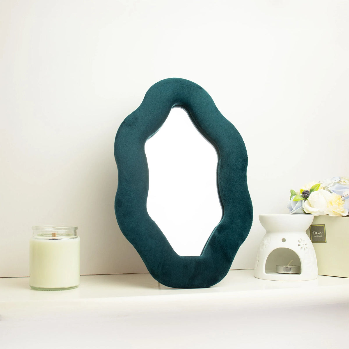 Soft Squiggly Mirror  Oval Pebble  Royal Teal (20.5x32.5x2.3cm)