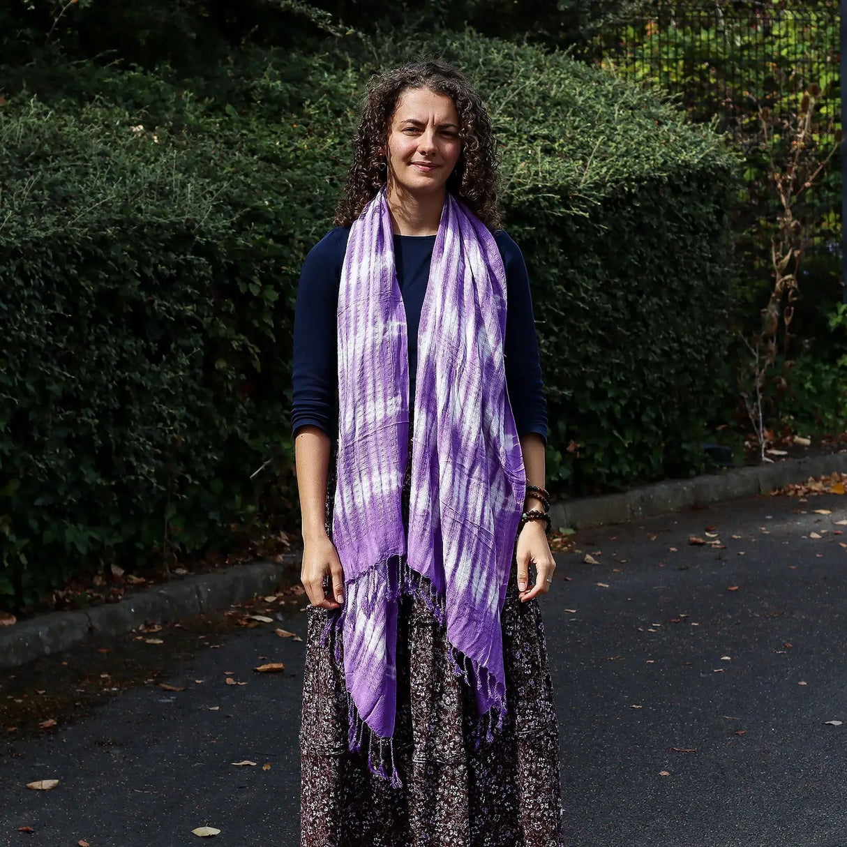 Boho Java Art Stole/Scarf - Lavender Stripes & Motiff - 62x200cm