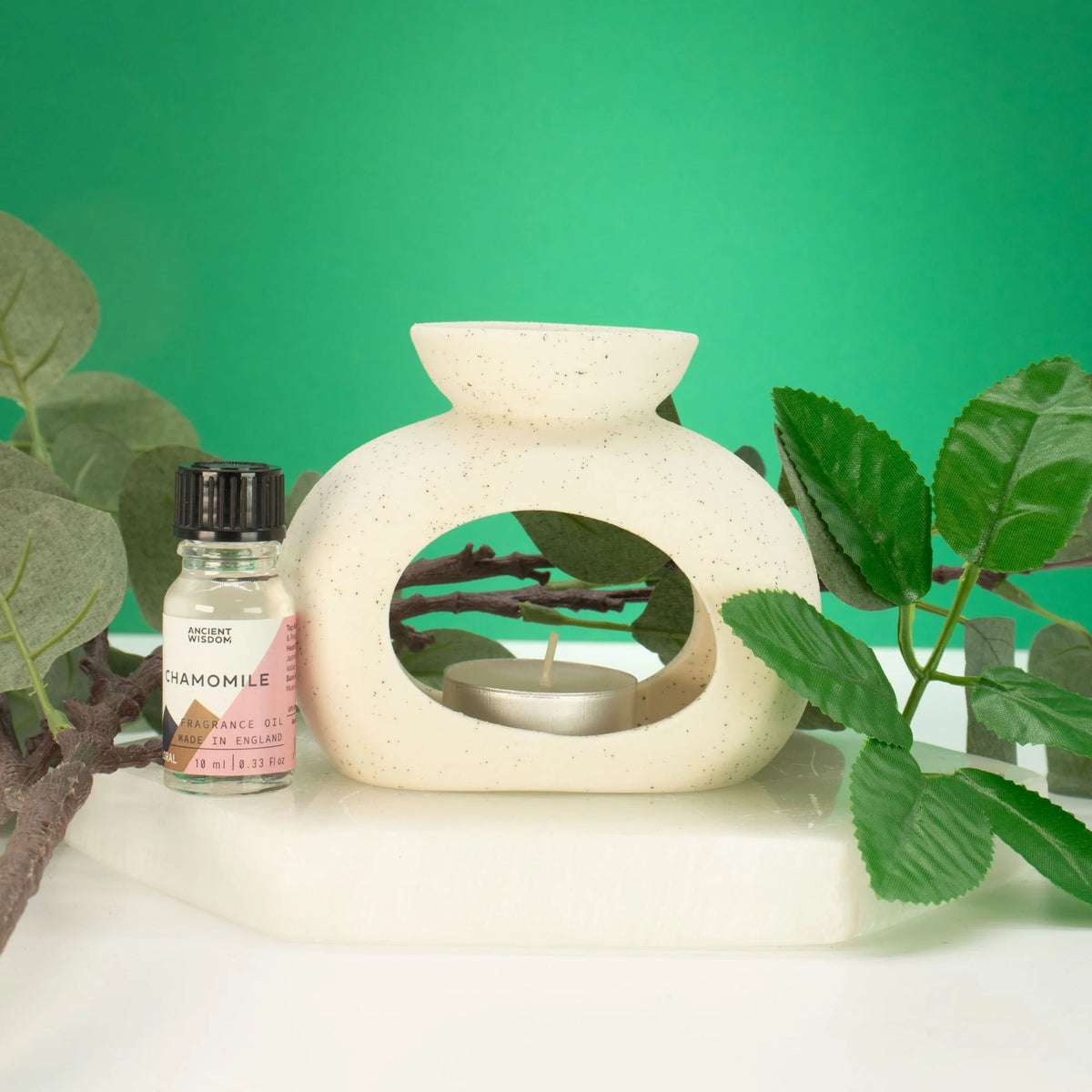 Ceramic Zen Oil Burner - Oval Pebble - Speckled Off-White