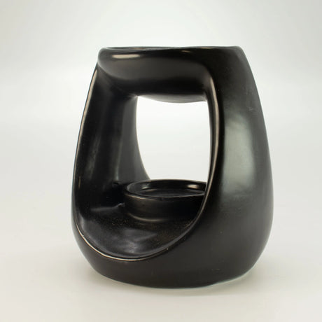Ceramic Zen Oil Burner - Large Oval Pebble  - Matt Black