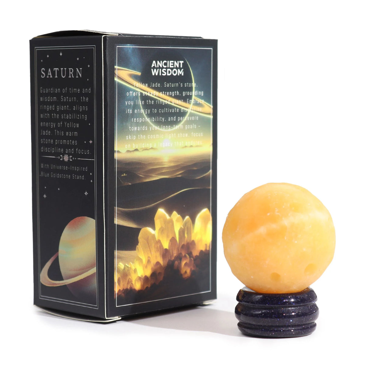 Yellow Jade Planet on a Sola Goldstone Stand (SATURN)