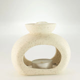 Ceramic Zen Oil Burner - Oval Pebble - Speckled Off-White