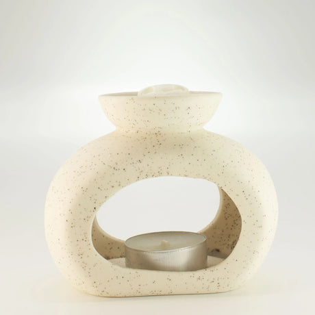 Ceramic Zen Oil Burner - Oval Pebble - Speckled Off-White