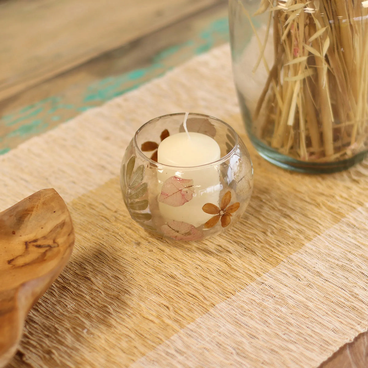 Natural Floral Glass - Bowl Candle Holder - Primavera  - (8x10cm)