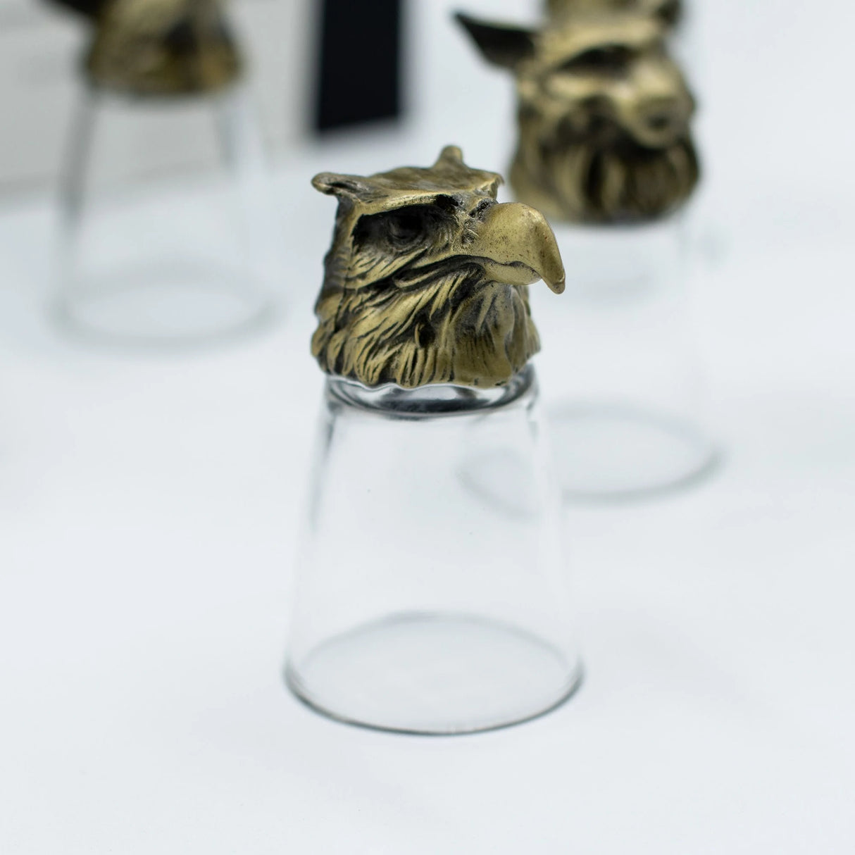 Gift Set of 12 Bottom Up Shot Glasses (25ml) - Forest & Mystical Creatures - Antique Bronze