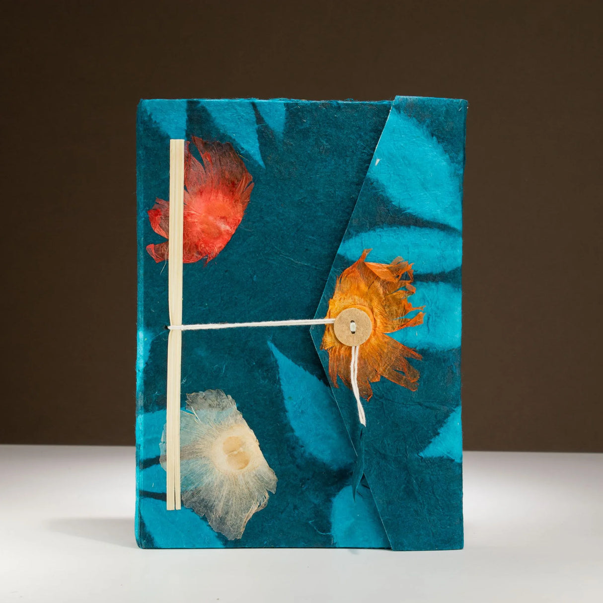 Lokta Bold Floral Notebook  Large (21x15cm)  45 Leaves  Includes Bookmark  Midnight Blue