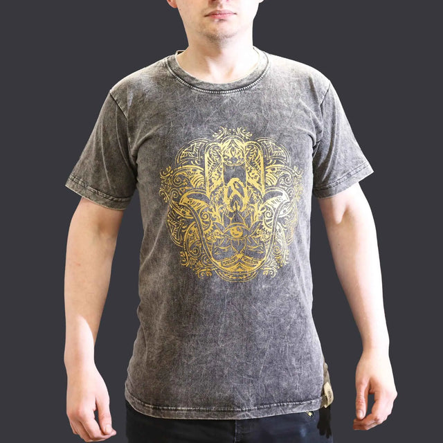 Nomad Sari Stonewashed Cotton T-Shirt  Hamsa  Dark Grey  Small