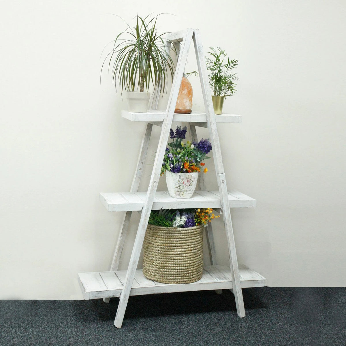 Folding Wooden A-Frame Shelf  Whitewash