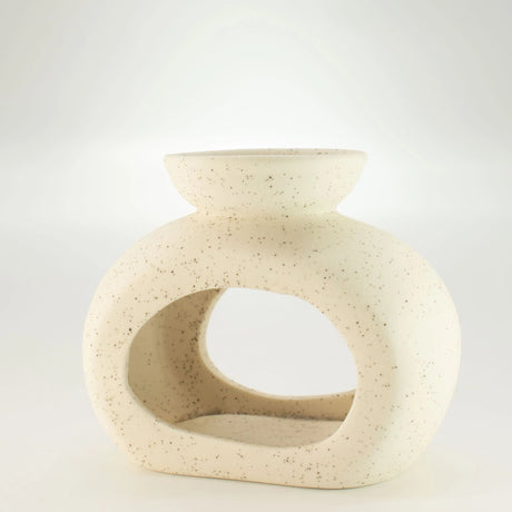 Ceramic Zen Oil Burner - Oval Pebble - Speckled Off-White
