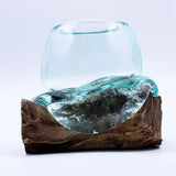 Molten Glass Mini Goldfish Bowl on Wood 20cm