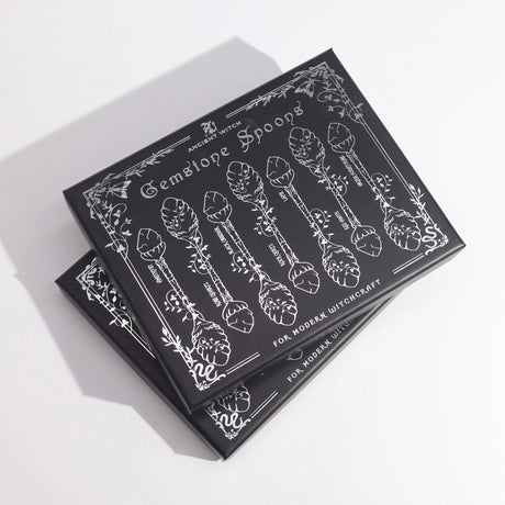Set of 7 Dark Silver Gemstone Crystal Witch Spoons