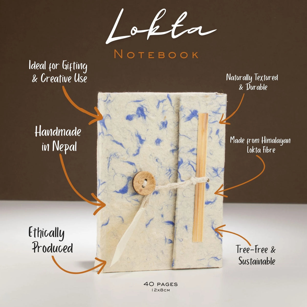 Lokta Mixed Blue Cotton Notebook  Mini (12x8cm)  40 Leaves