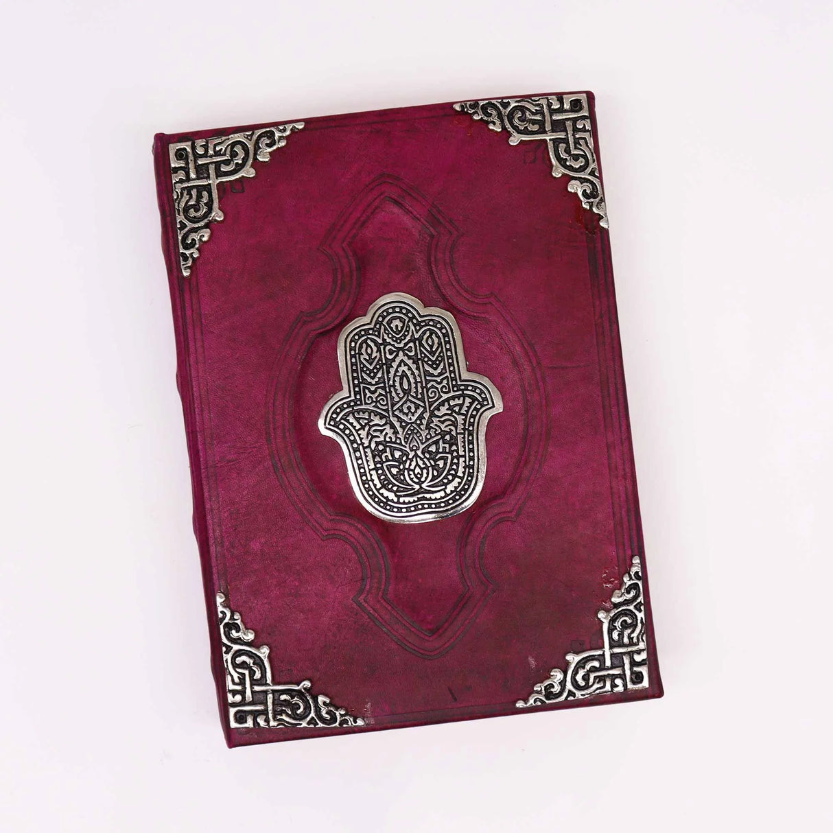 Heafty Red Tan Book - Zinc Hamsa Decor - 200 Deckle Edges Pages - 26x18cm