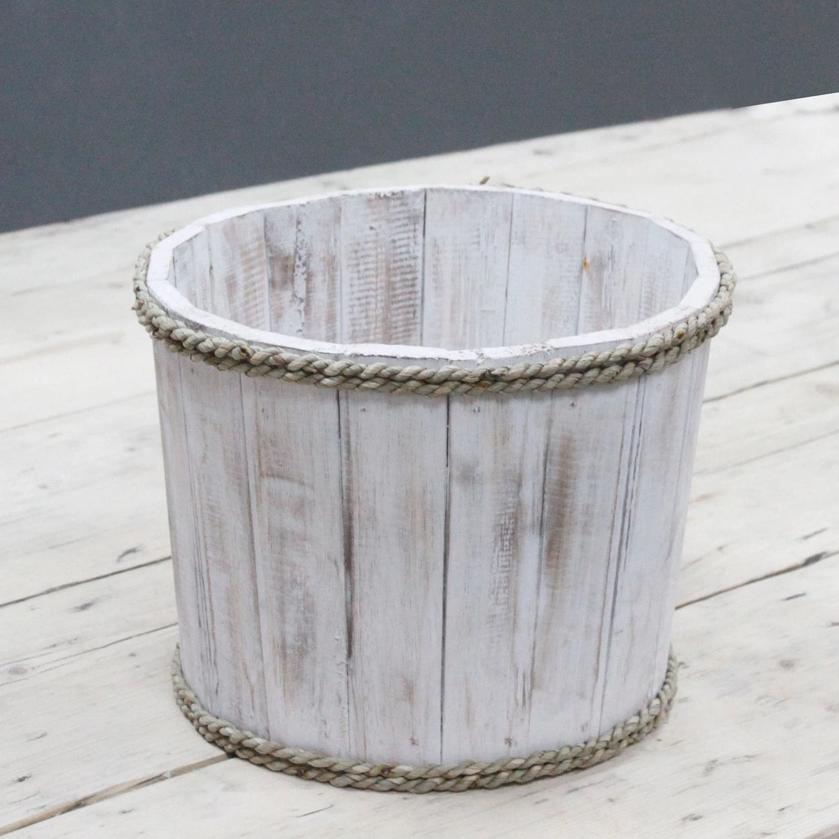 Small Wooden Storage Tub  Whitewash